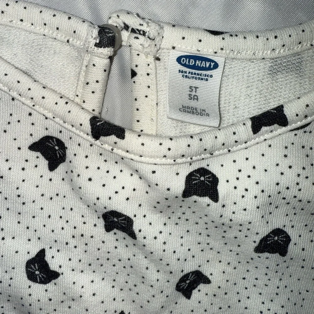 Old Navy Black White Kitty Cats Sweatshirt Dress W/Zippers‎ Girls 5T
